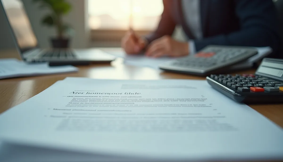 A business document beside a calculator on a desk