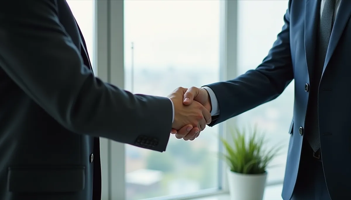 Two people meeting across a table to resolve a debt