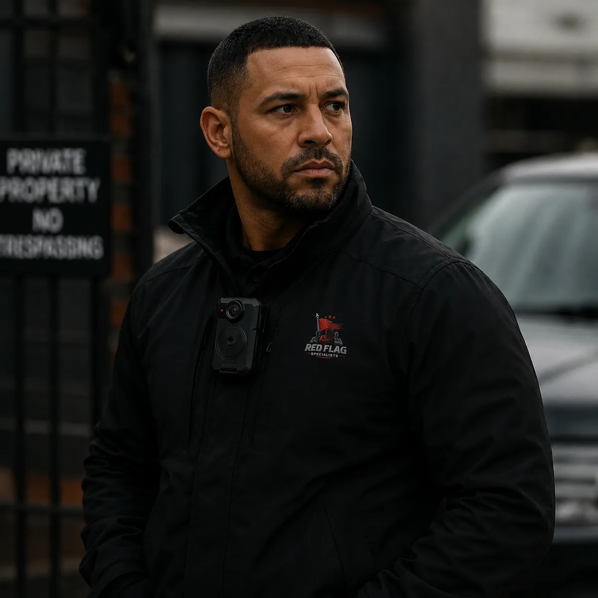 A Red Flag Specialists enforcement agent at a debtor's door